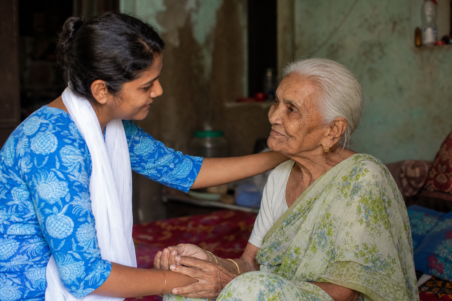Elder care home visit for senior women